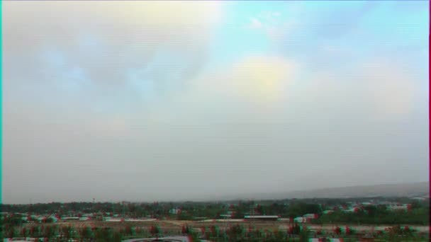 Efecto Fallo Técnico Nubes Lluvia Mañana Seco Dushanbe Tayikistán Vídeo — Vídeo de stock