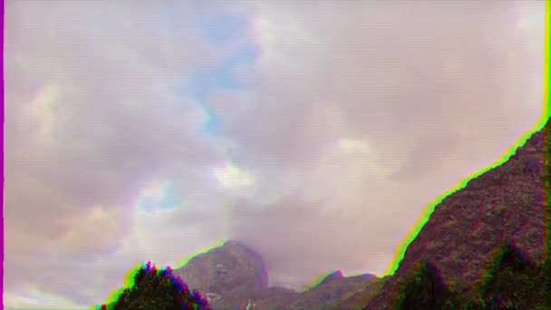 毛刺效果 山中的日落云彩 帕米尔 塔吉克斯坦 超高清 — 图库视频影像