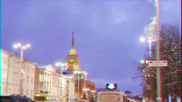 Glitch Effect Administration City Yekaterinburg Russia January 2015 Stalin Empire — Stock Video