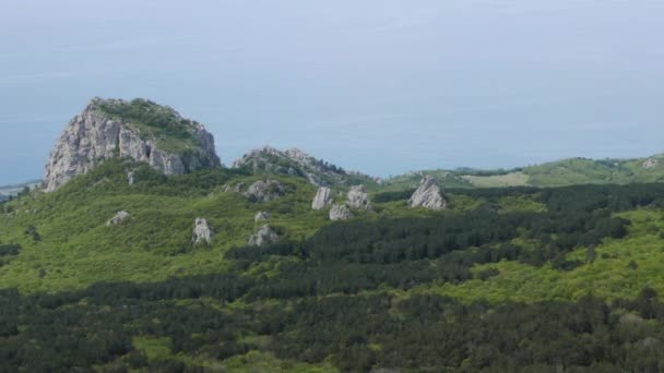 Efekt Glitch Panorama Wybrzeża Krymu Góra Bink Isar Krym Wideo — Wideo stockowe