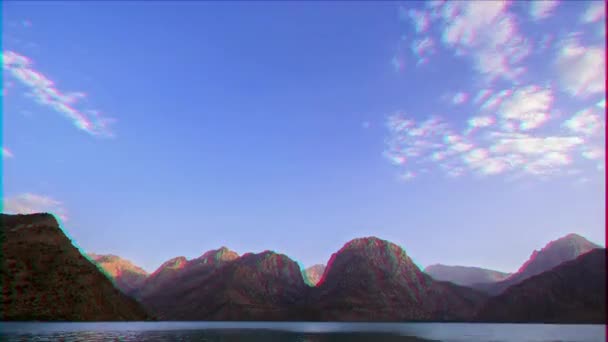 Effetto Glitch Lago Montagna Tramonto Timelapse Pamir Tagikistan Video Ultrahd — Video Stock