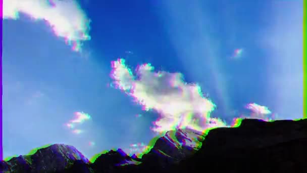 Glitch Effect Mountains Clouds Timelapse Pamir Tajikistan Video Ultrahd — Stock Video