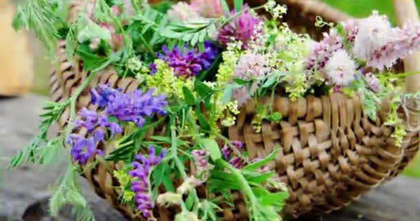 Glitch Effect Wild Flowers Wicker Basket Video Ultrahd — Stock Video
