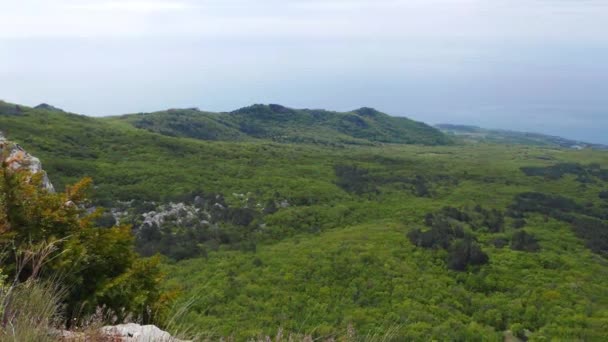 Effetto Glitch Panorama Della Costa Della Crimea Mountain Bink Isar — Video Stock