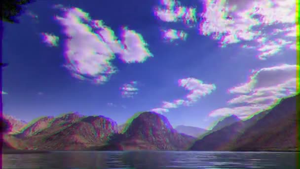 Glitch Effect Meer Bergen Tadzjikistan Iskander Kul Time Lapse Video — Stockvideo