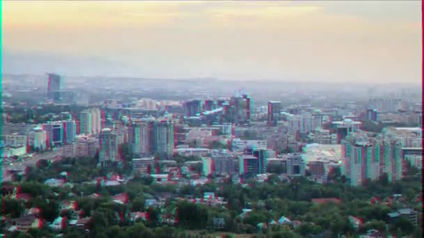 Glitch Effect City Night Almaty Kazakhstan Video Ultrahd — Stock Video