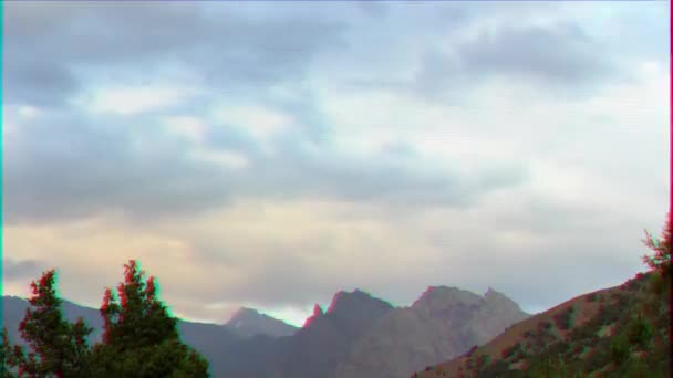 Glitch Effect Bergen Wolken Pamir Tadzjikistan Video Ultrahd — Stockvideo