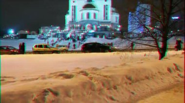 Aksaklık etkisi. Kan Kilisesi. Kış. Yekaterinburg, Rusya - 17 Ocak 2015: Rusya'nın en büyük Ortodoks kiliselerinden biri. Tapınak 2000-2003 yılında inşa edilmiştir. Video. Ultrahd (4k))