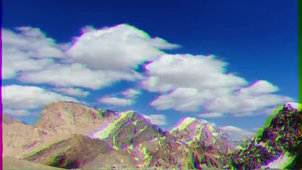 Glitch Effect Vertices Smearing Clouds Timelapse Pamir Tajikistan Video Ultrahd — Stock Video