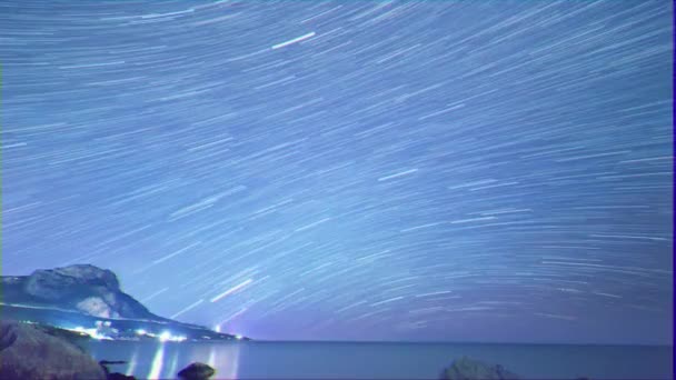 Aksaklık Etkisi Çizgiler Şeklindeki Yıldızlardan Izler Cape Sarich Altın Kırım — Stok video