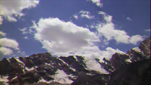 Glitch Effect Clouds Mountains Pamir Tazhikistan Timelapse Video — Stock Video