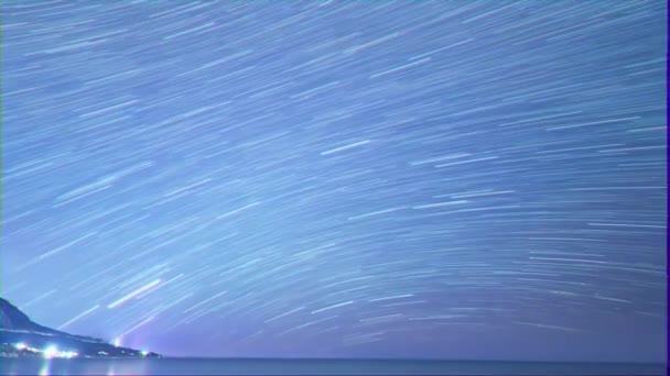 毛刺效果 以线条形式从星星上的痕迹 萨里奇角 克里米亚最南端 超高清 — 图库视频影像