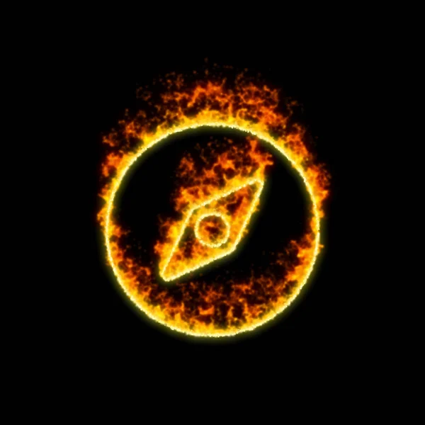 Символ компаса горить у червоному вогні — стокове фото