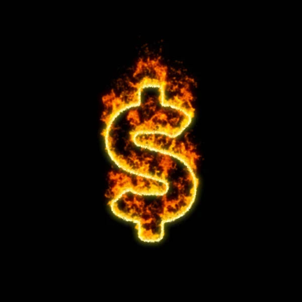 The symbol dollar sign burns in red fire — Stock Photo, Image