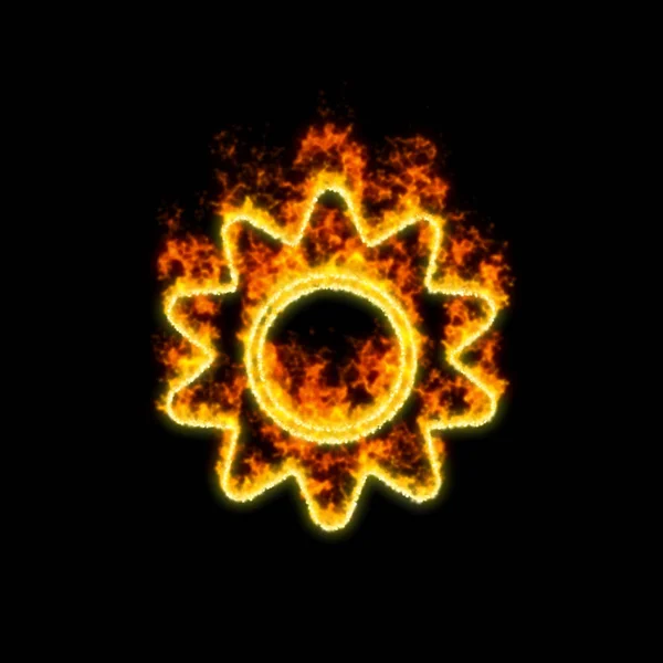 The symbol sun burns in red fire — Stock Photo, Image