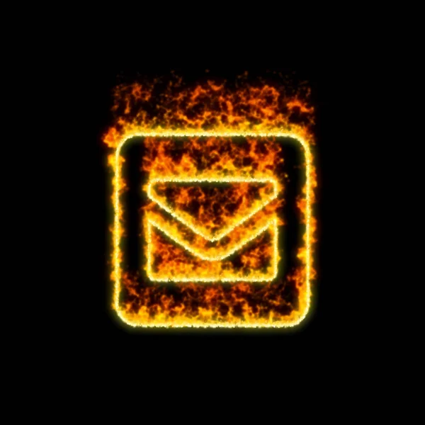 The symbol envelope square burns in red fire