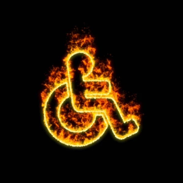 Sembol tekerlekli sandalye kırmızı ateşte yanıyor — Stok fotoğraf