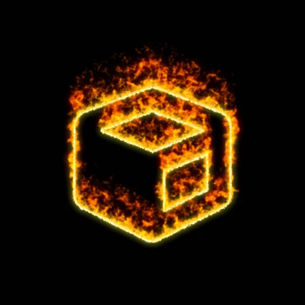 El símbolo del cubo arde en el fuego rojo — Foto de Stock
