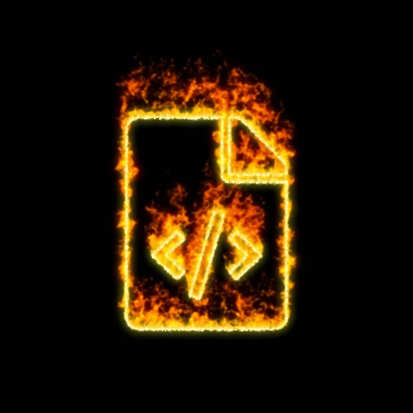 O código de arquivo de símbolo queima no fogo vermelho — Fotografia de Stock