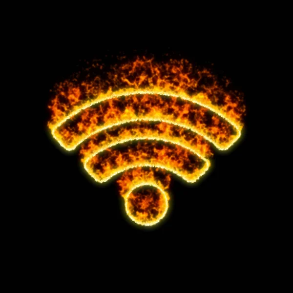 El símbolo wifi se quema en el fuego rojo — Foto de Stock