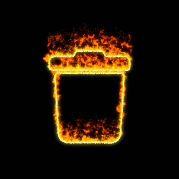 Il simbolo spazzatura brucia nel fuoco rosso — Foto Stock