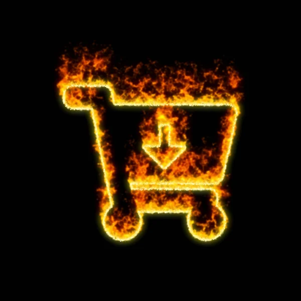 The symbol cart arrow down burns in red fire — Stock Photo, Image