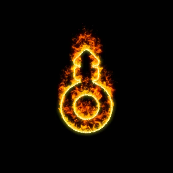 符号火星描边 v 在红色火焰中燃烧 — 图库照片