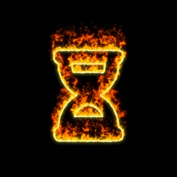 Το σύμβολο κλεψύδρα μισό καίγεται στην κόκκινη φωτιά — Φωτογραφία Αρχείου