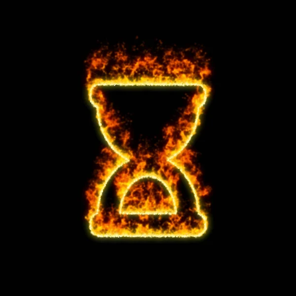 O símbolo a ampulheta começa queimaduras no fogo vermelho — Fotografia de Stock