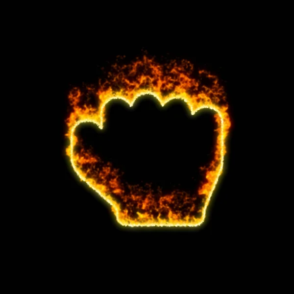 The symbol hand fist burns in red fire — Stock Photo, Image