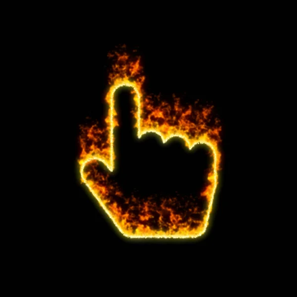 Le pointeur de la main symbole brûle dans le feu rouge — Photo