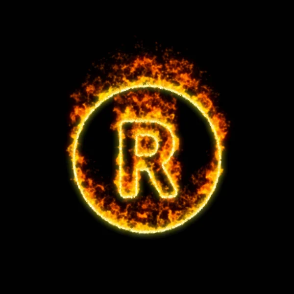 El símbolo registrado arde en fuego rojo — Foto de Stock