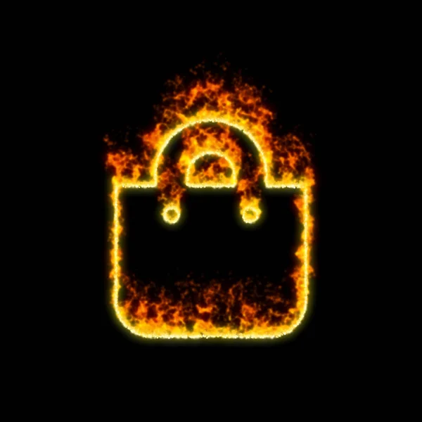 O saco de compras símbolo queima no fogo vermelho — Fotografia de Stock