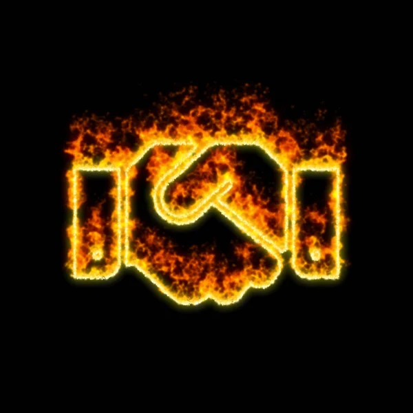 The symbol handshake burns in red fire — Stock Photo, Image