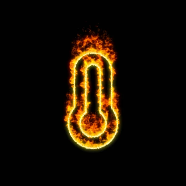 符号温度计在红色火焰中完全燃烧 — 图库照片