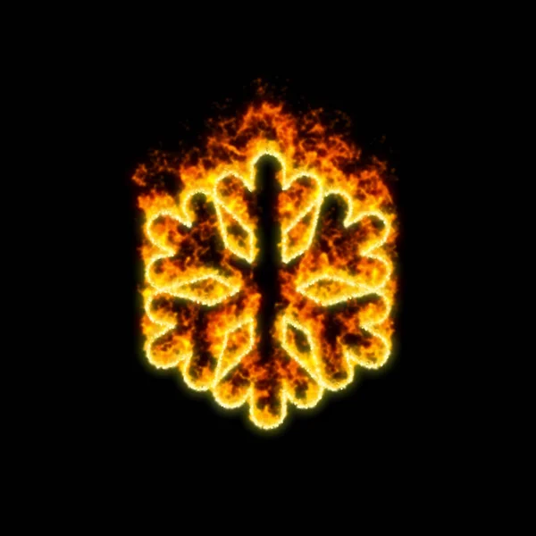O símbolo floco de neve queima no fogo vermelho — Fotografia de Stock