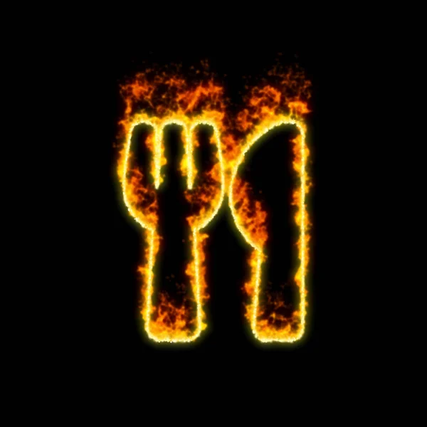 Het symbool gebruiksvoorwerpen brandt in rood vuur — Stockfoto
