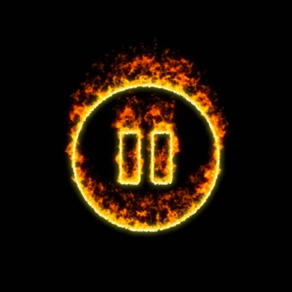 The symbol pause circle burns in red fire — Stock Photo, Image