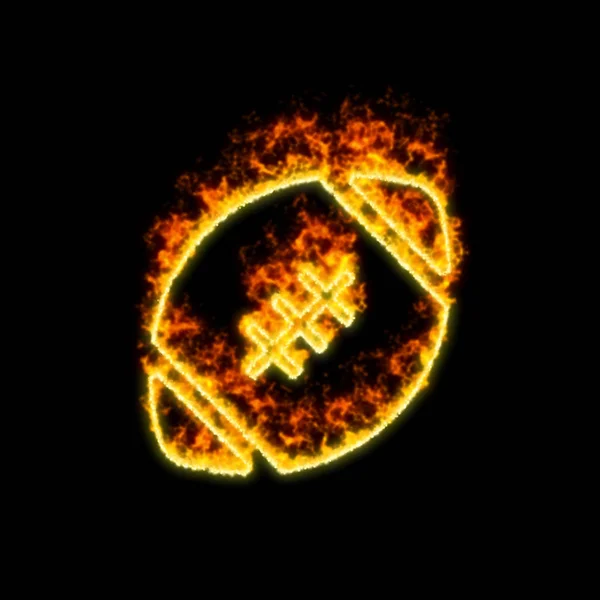 シンボルアメリカンフットボールボールは赤い火で燃える — ストック写真