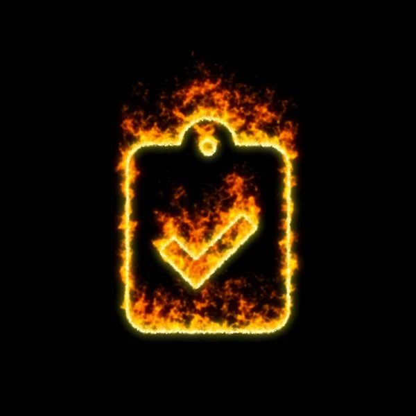 Il simbolo appunti controllare ustioni in fuoco rosso — Foto Stock