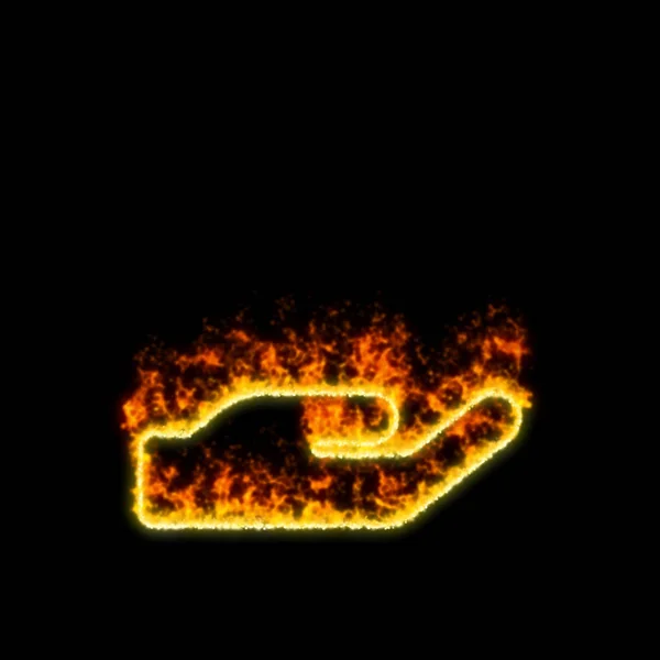 The symbol hand holding burns in red fire — Stock Photo, Image