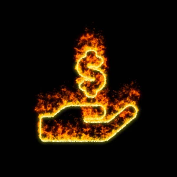 The symbol hand holding usd burns in red fire — Stock Photo, Image