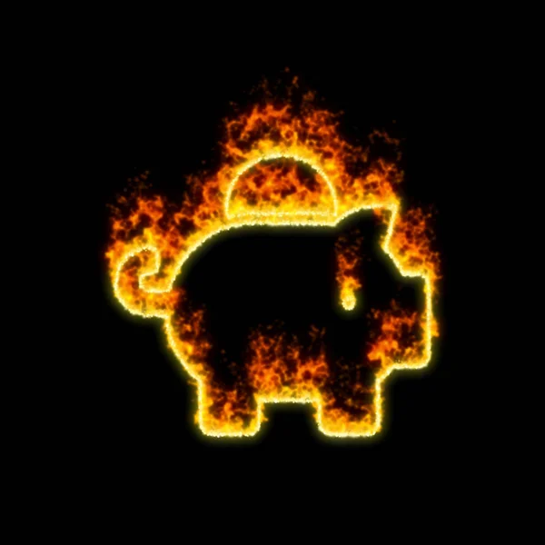 象征小猪银行在红火中燃烧 — 图库照片