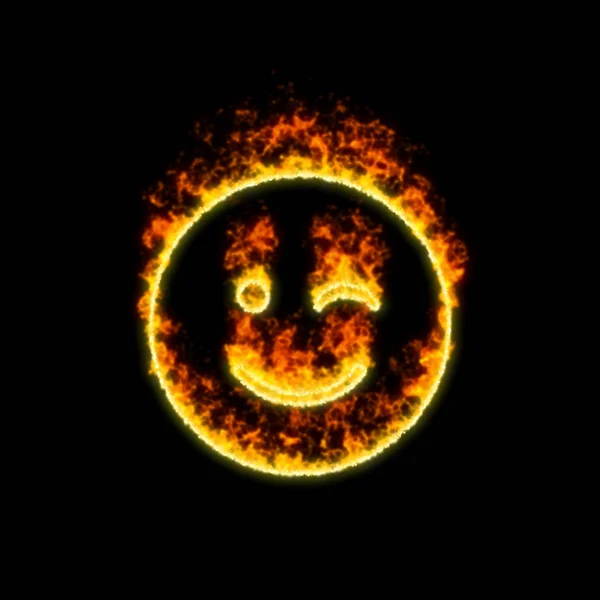 El símbolo sonrisa guiño arde en el fuego rojo — Foto de Stock
