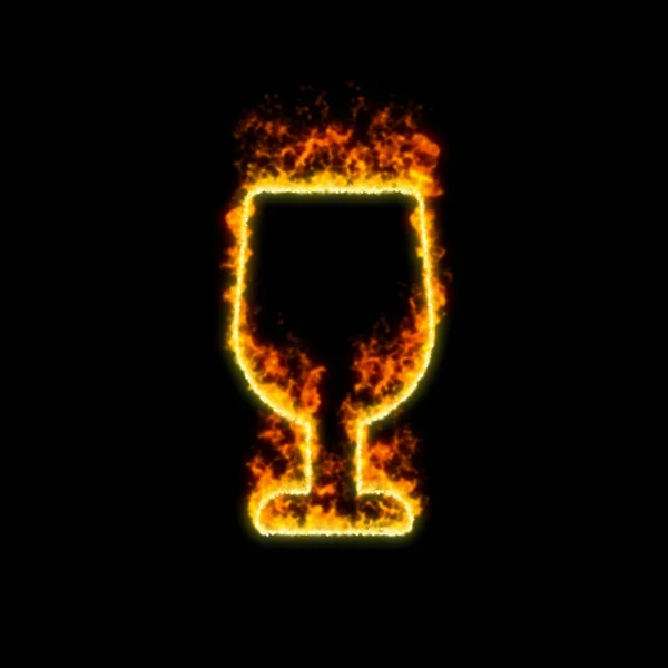Das Symbol Weinglas brennt in rotem Feuer — Stockfoto