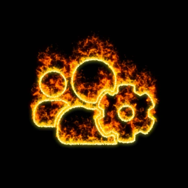 The symbol users cog burns in red fire
