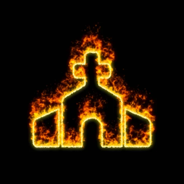 The symbol church burns in red fire — Stock Photo, Image