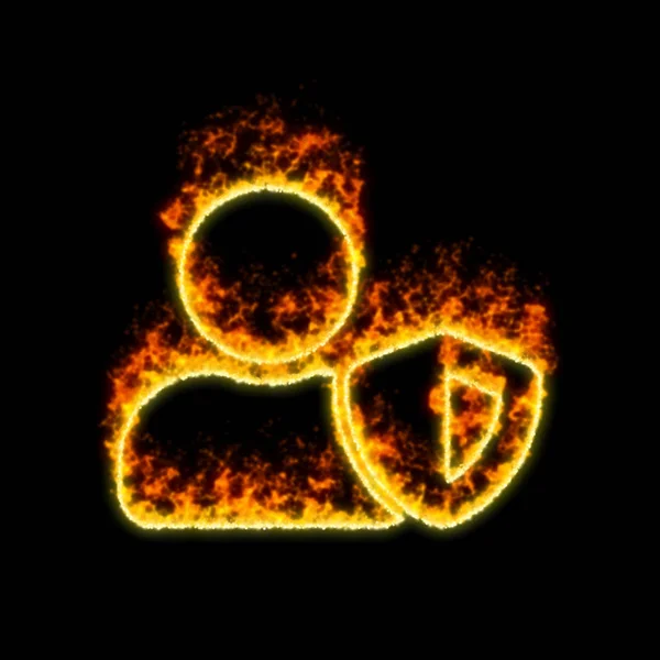 The symbol user shield burns in red fire