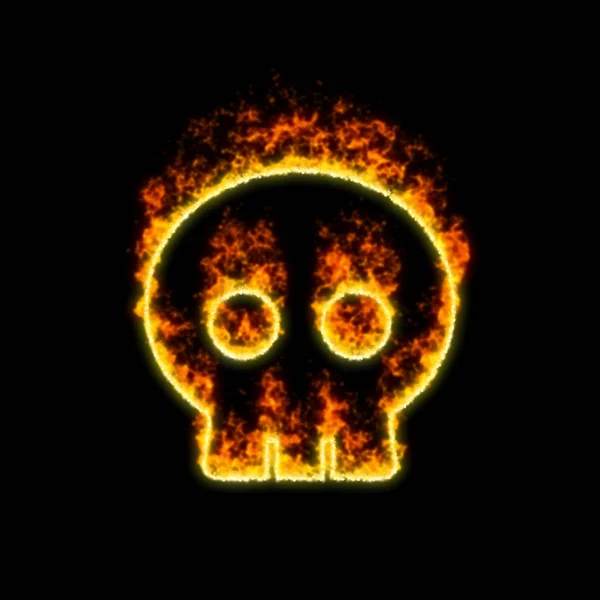 El símbolo cráneo arde en fuego rojo — Foto de Stock