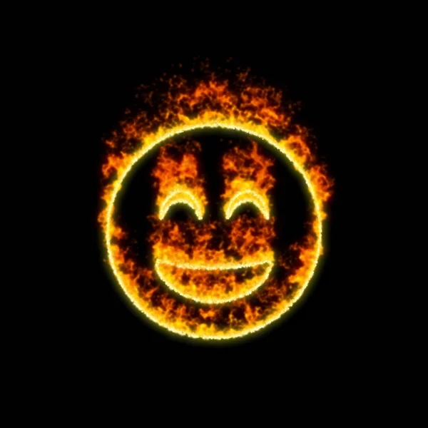 El símbolo rayo sonriente arde en fuego rojo — Foto de Stock